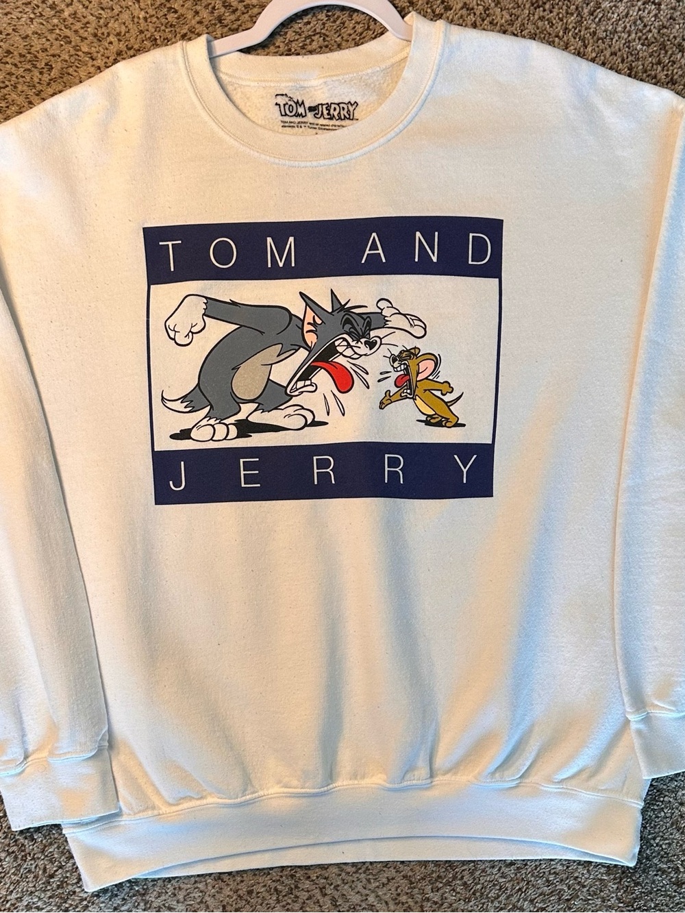 White tom and Jerry cartoon Graphic Crewneck Sweatshirt